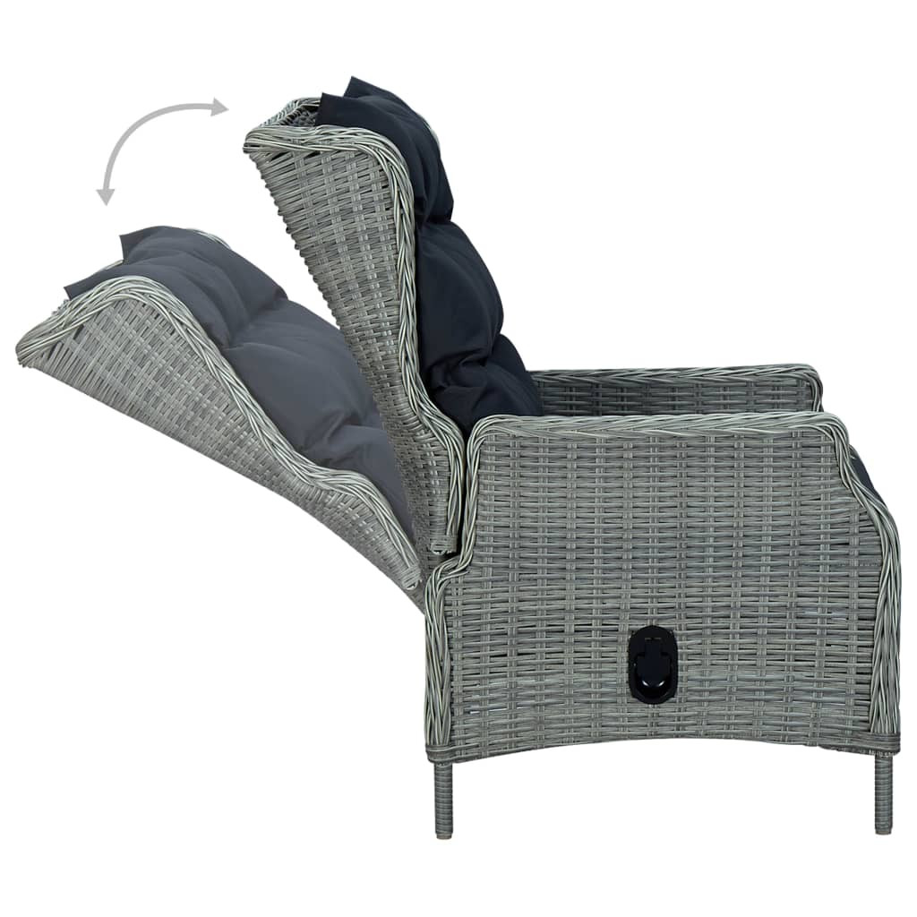 vidaXL Reclining Garden Chair with Cushions Poly Rattan Light Grey