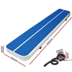 Everfit 6X1M Inflatable Air Track Mat 20CM Thick with Pump Tumbling Gymnastics Blue