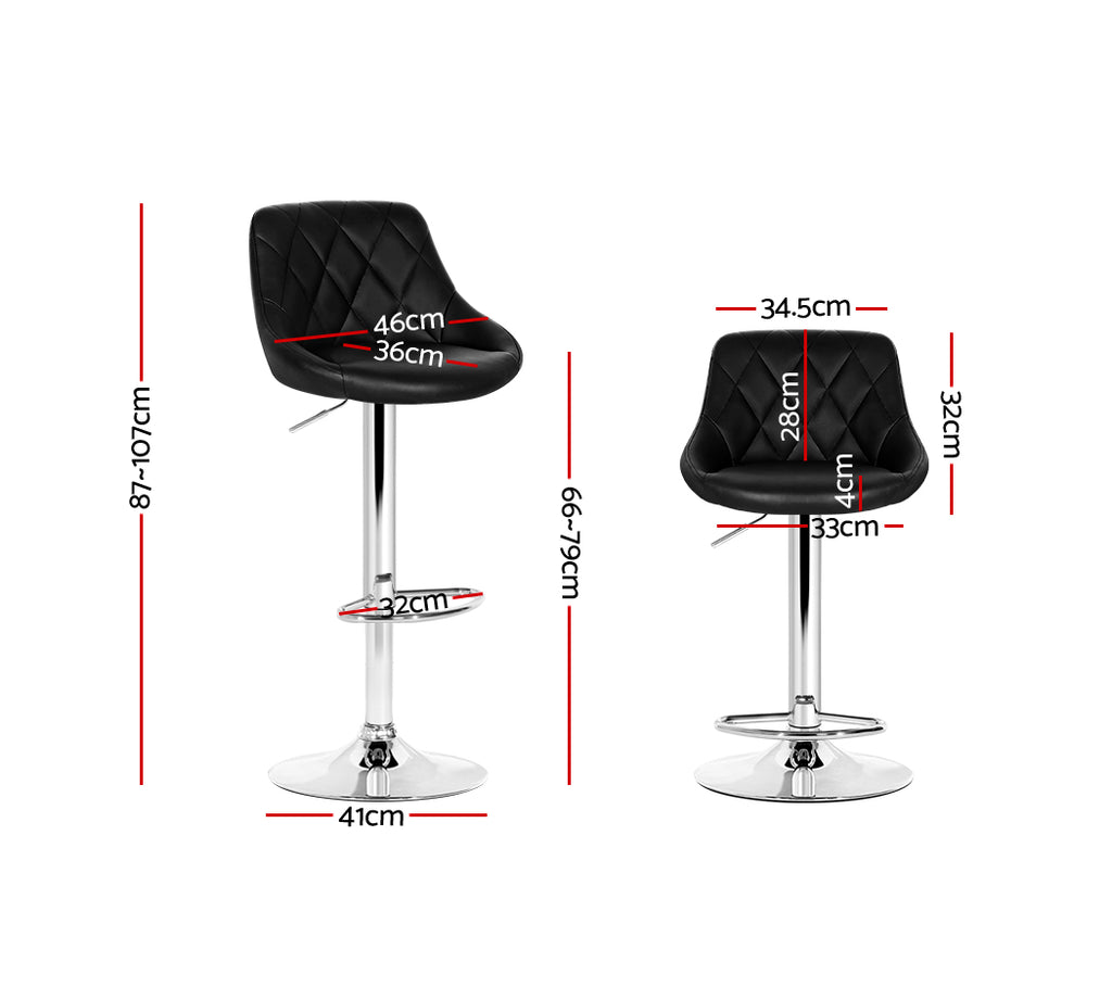 Artiss 2x Bar Stools Leather Padded Gas Lift Stool Black
