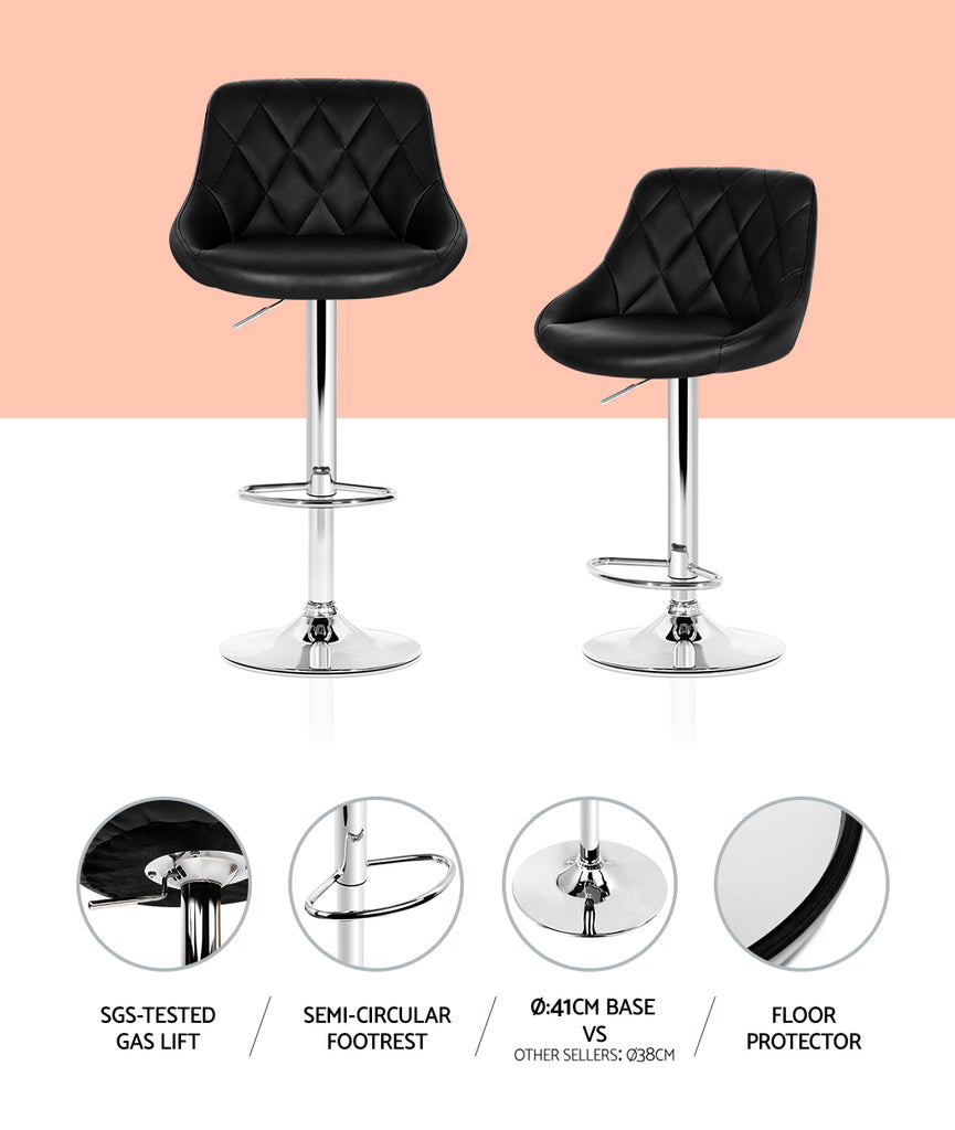 Artiss 2x Bar Stools Leather Padded Gas Lift Stool Black