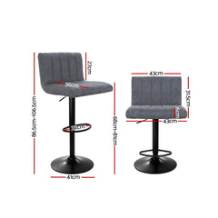 Artiss 2x Bar Stools Vintage Leather Gas Lift Grey