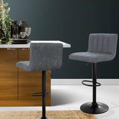 Artiss 2x Bar Stools Vintage Leather Gas Lift Grey