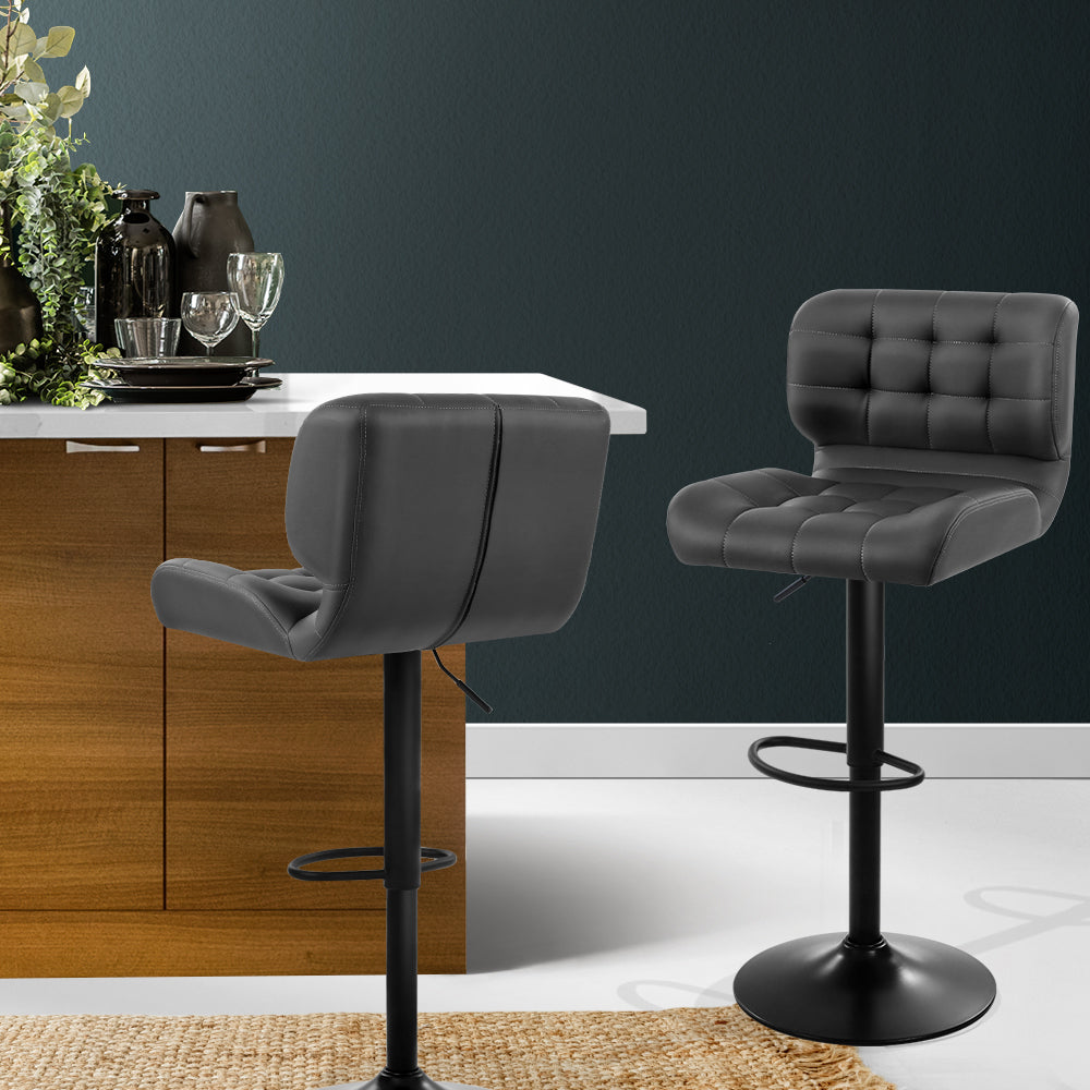 Artiss 2x Bar Stools Gas Lift Leather Padded Grey