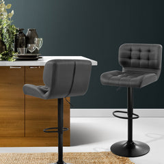Artiss 2x Bar Stools Gas Lift Leather Padded Grey