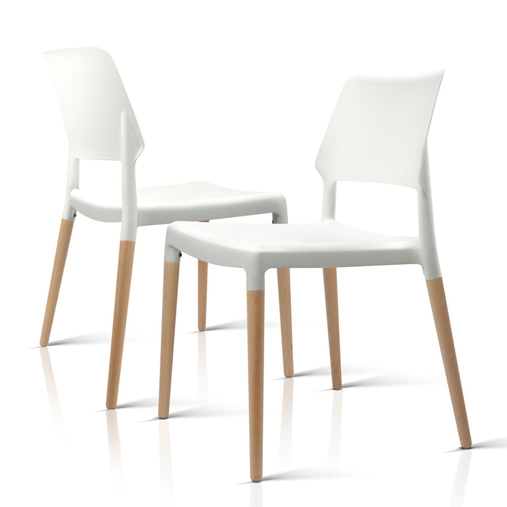 Artiss Dining Chairs Set of 4 Plastic Wooden Stackable White