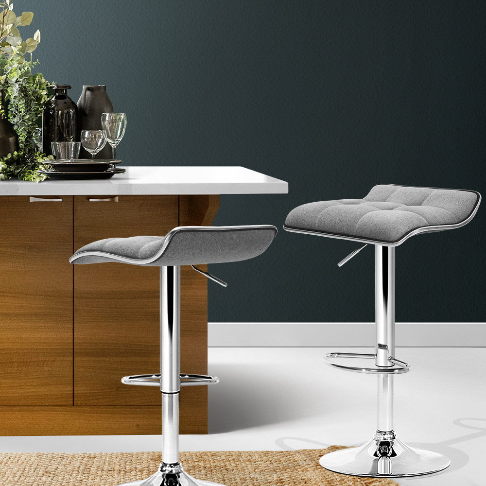 Artiss 2x Bar Stools Linen Padded Gas Lift
