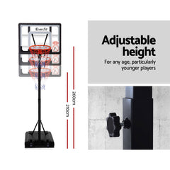 Everfit 2.6M Basketball Hoop Stand System Adjustable Portable Pro Kids Clear