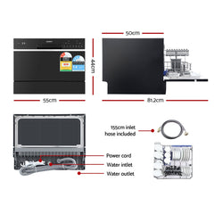 Devanti 6 Place Settings Benchtop Dishwasher Black
