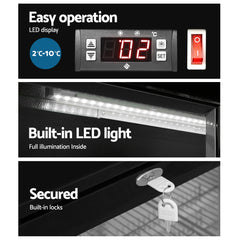 Devanti 198L Bar Fridge Dual Glass Door w/Light Black