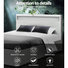 Artiss Bed Frame Queen Size LED Gas Lift White COLE