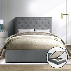 Artiss Bed Frame King Single Size Gas Lift Grey VILA