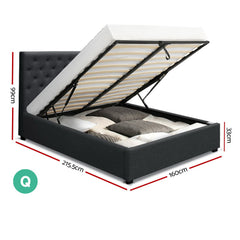 Artiss Bed Frame Queen Size Gas Lift Charcoal VILA