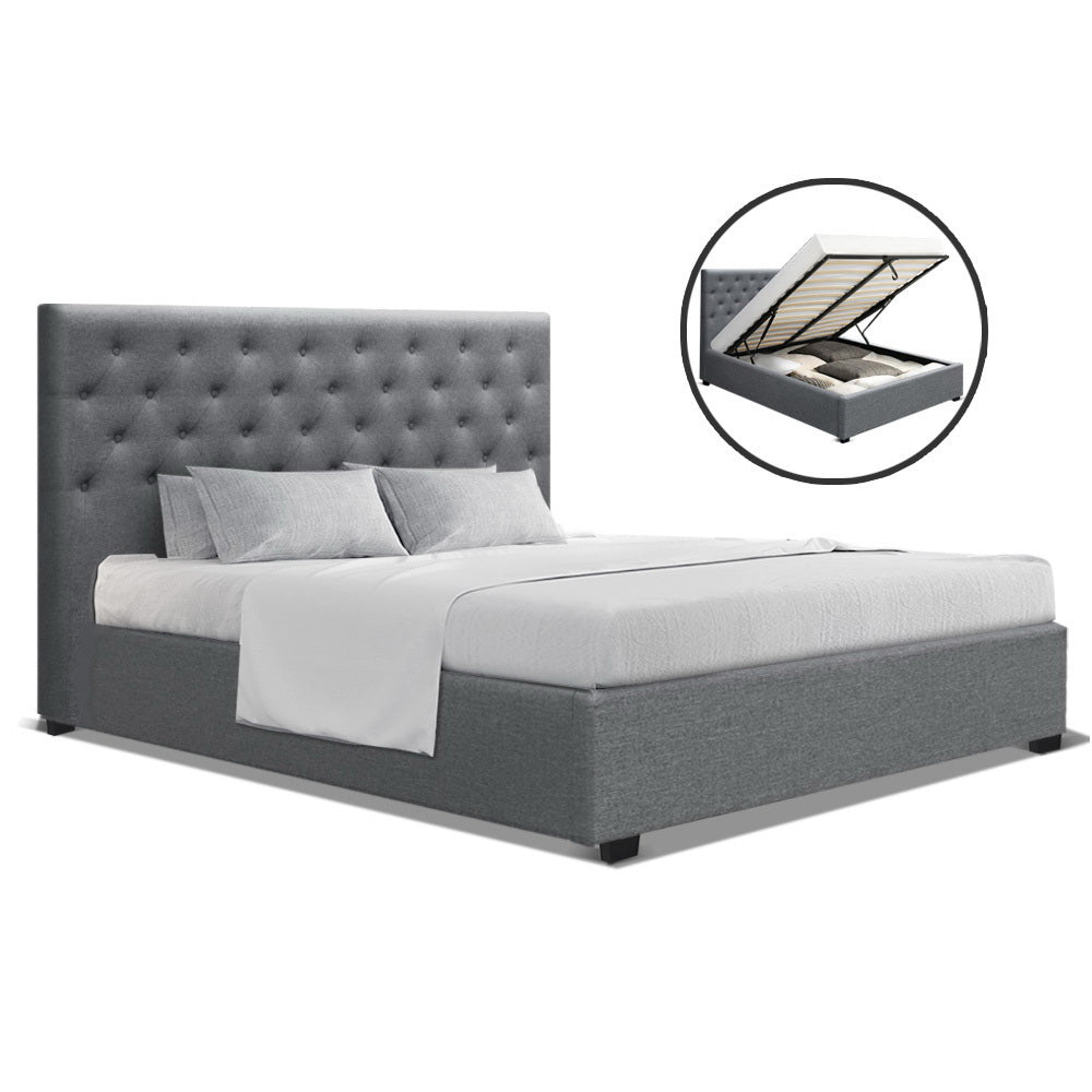 Artiss Bed Frame Queen Size Gas Lift Grey VILA