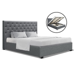 Artiss Bed Frame Queen Size Gas Lift Grey VILA
