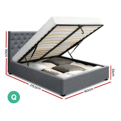 Artiss Bed Frame Queen Size Gas Lift Grey VILA