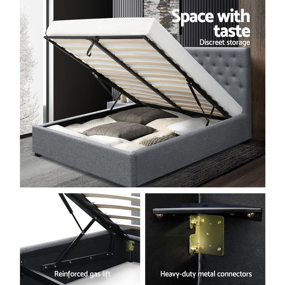 Artiss Bed Frame Queen Size Gas Lift Grey VILA