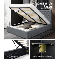 Artiss Bed Frame Queen Size Gas Lift Grey VILA