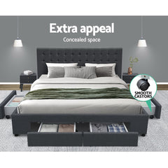 Artiss Bed Frame Double Size with 4 Drawers Grey AVIO