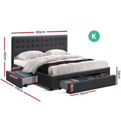 Artiss Bed Frame King Size with 4 Drawers Charcoal AVIO
