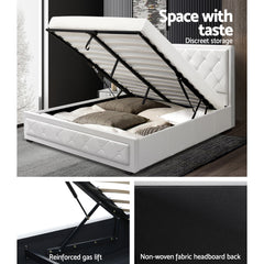 Artiss Bed Frame Double Size Gas Lift White TIYO