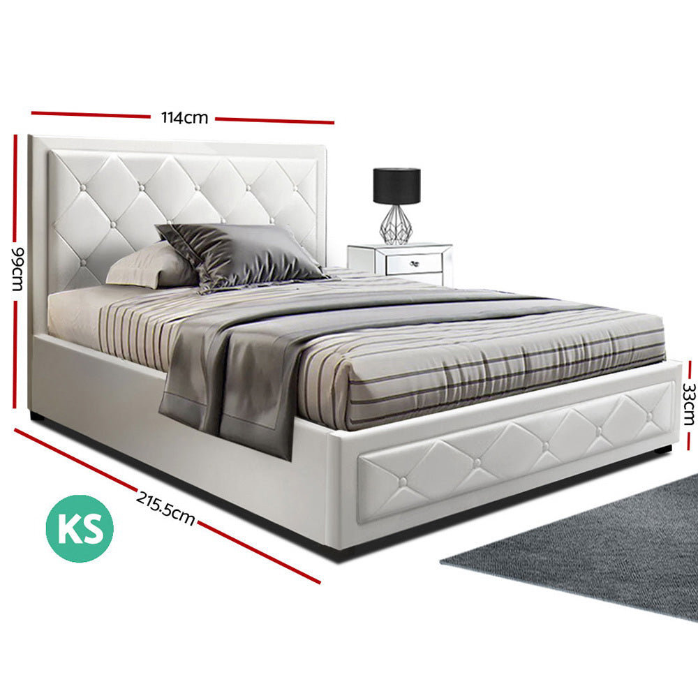 Artiss Bed Frame King Single Size Gas Lift White TIYO