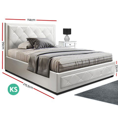Artiss Bed Frame King Single Size Gas Lift White TIYO