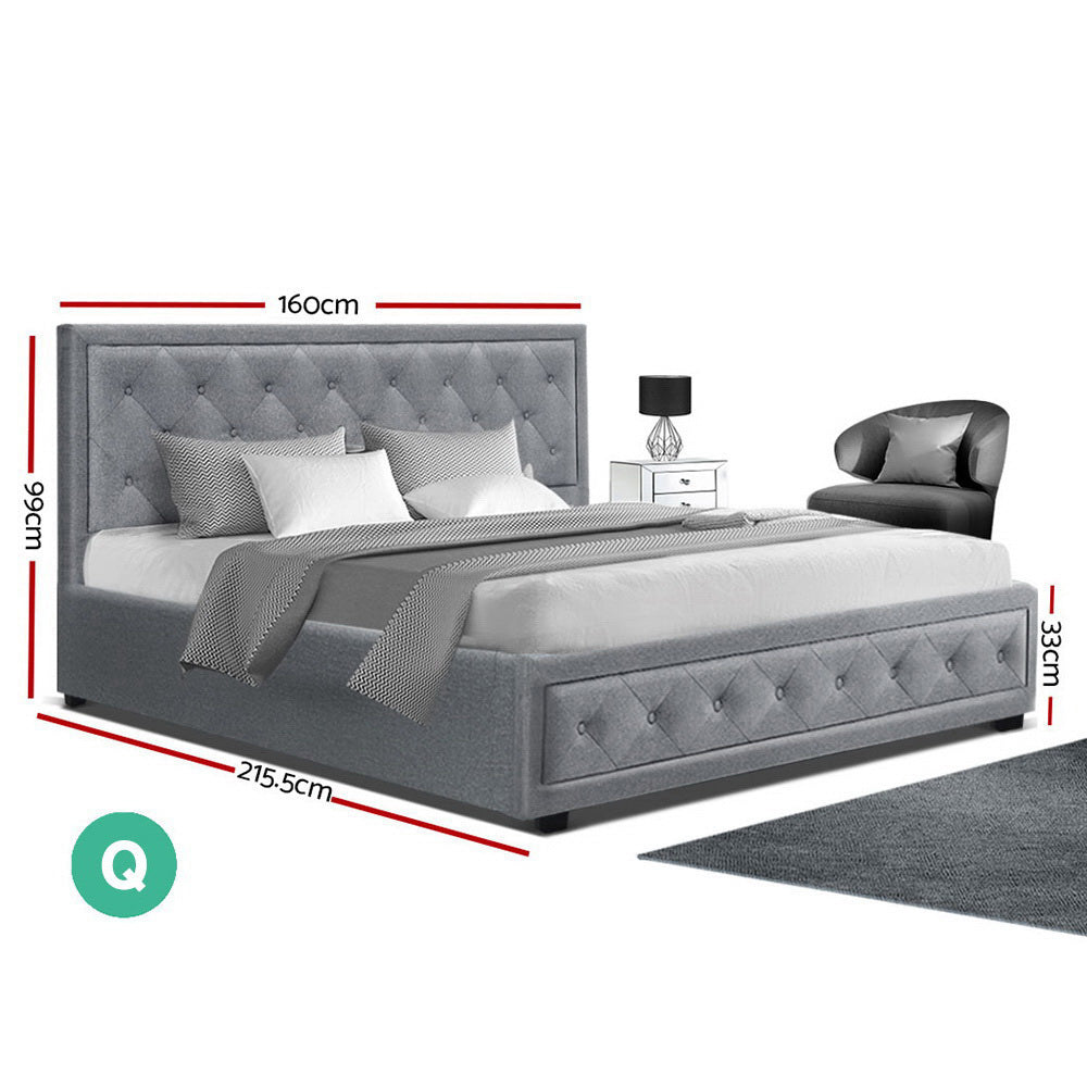Artiss Bed Frame Queen Size Gas Lift Grey TIYO