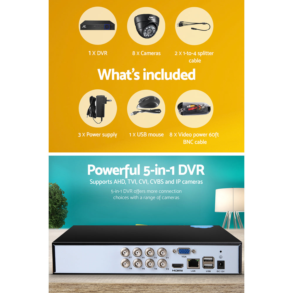UL-tech CCTV Security System 8CH DVR 8 Cameras 1080p