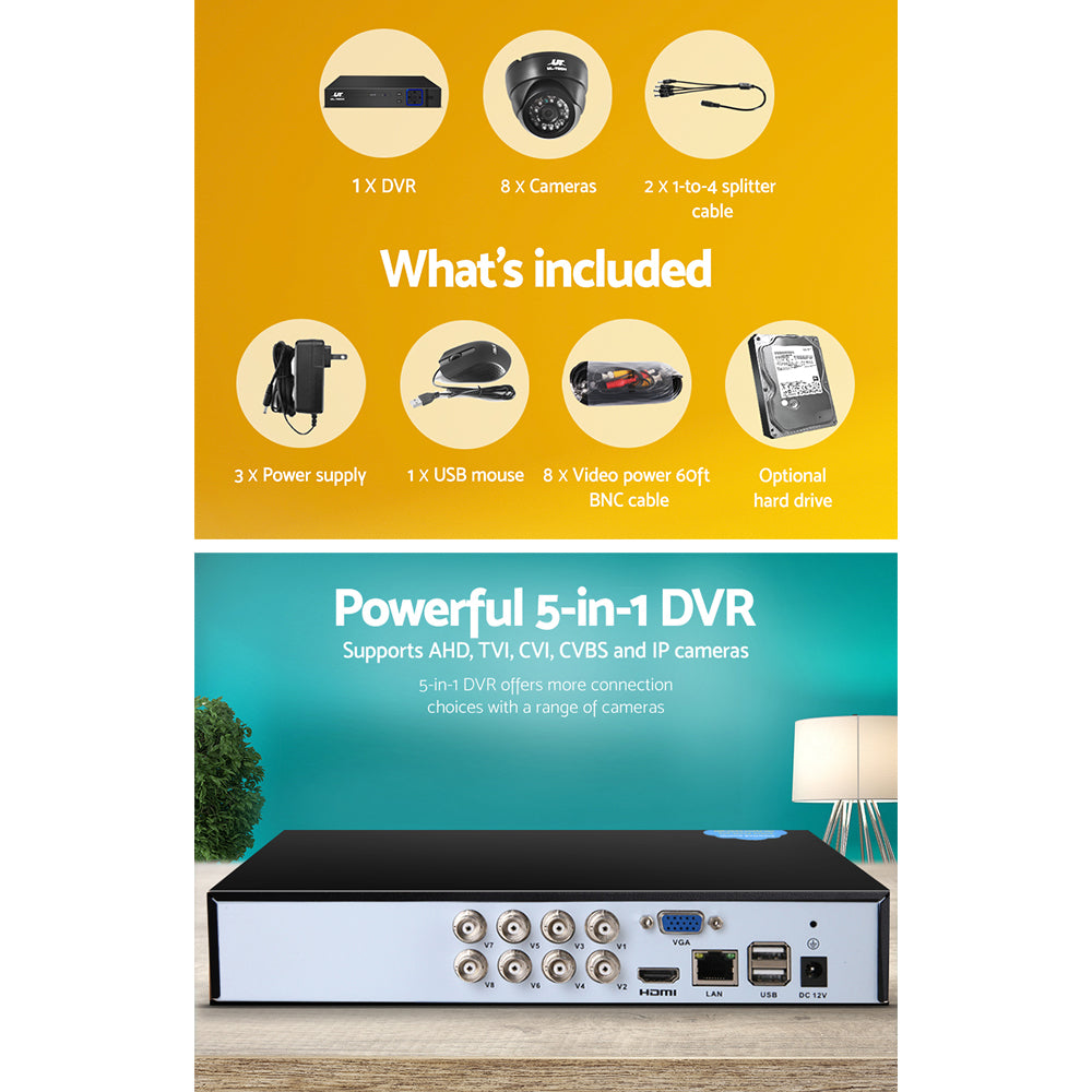 UL-tech CCTV Security System 8CH DVR 8 Cameras 1TB Hard Drive
