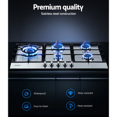 Devanti Gas Cooktop 90cm 5 Burner Silvir