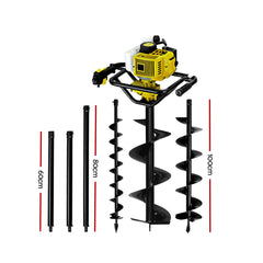 Giantz 92CC Post Hole Digger Petrol Drill Auger Extension Bits