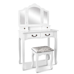 Artiss Dressing Table Stool Set Foldable Mirror White