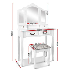 Artiss Dressing Table Stool Set Foldable Mirror White