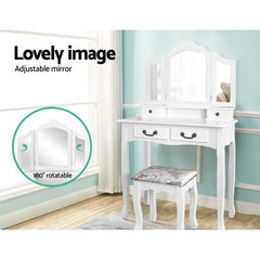 Artiss Dressing Table Stool Set Foldable Mirror White