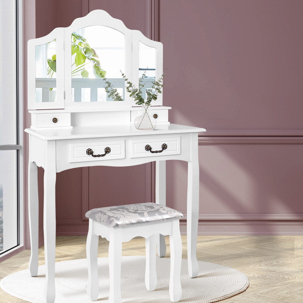 Artiss Dressing Table Stool Set Foldable Mirror White