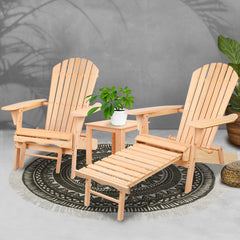 Gardeon 3PC Adirondack Outdoor Table and Chairs? Wooden Sun Lounge Beach Patio Natural