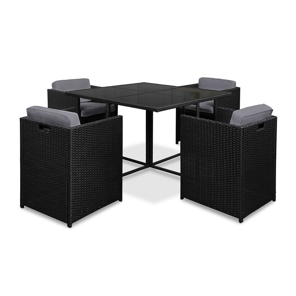 Gardeon Outdoor Dining Set 5 Piece Wicker Table Chairs Setting Black