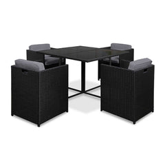 Gardeon Outdoor Dining Set 5 Piece Wicker Table Chairs Setting Black