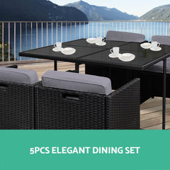 Gardeon Outdoor Dining Set 5 Piece Wicker Table Chairs Setting Black