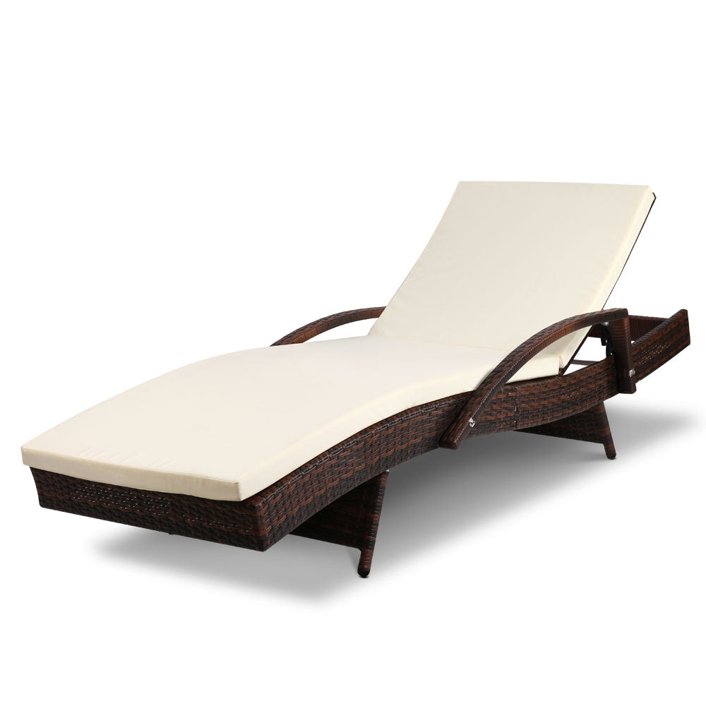 Gardeon Sun Lounge Wicker Lounger Outdoor Furniture Beach Chair Patio Adjustable Cushion Brown