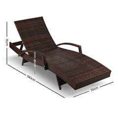 Gardeon Sun Lounge Wicker Lounger Outdoor Furniture Beach Chair Patio Adjustable Cushion Brown