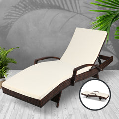 Gardeon Sun Lounge Wicker Lounger Outdoor Furniture Beach Chair Patio Adjustable Cushion Brown