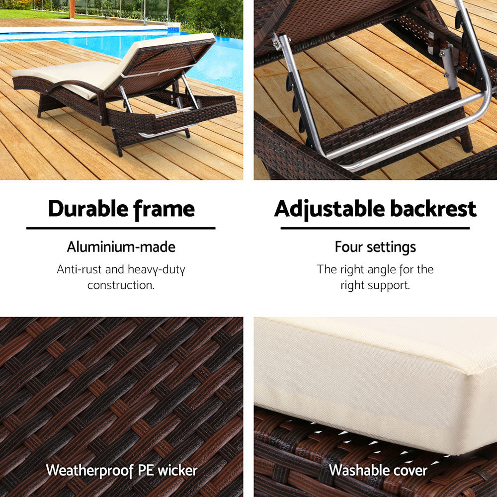 Gardeon Set of 2 Sun Lounge Outdoor Furniture Day Bed Rattan Wicker Lounger Patio