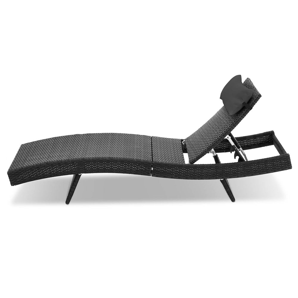 Gardeon Sun Lounge Wicker Lounger Outdoor Furniture Beach Chair Garden Adjustable Black