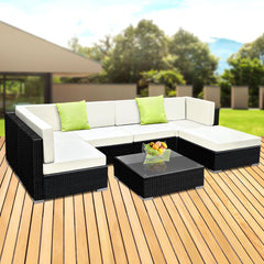 Gardeon 7-Piece Outdoor Sofa Set Wicker Couch Lounge Setting Cover