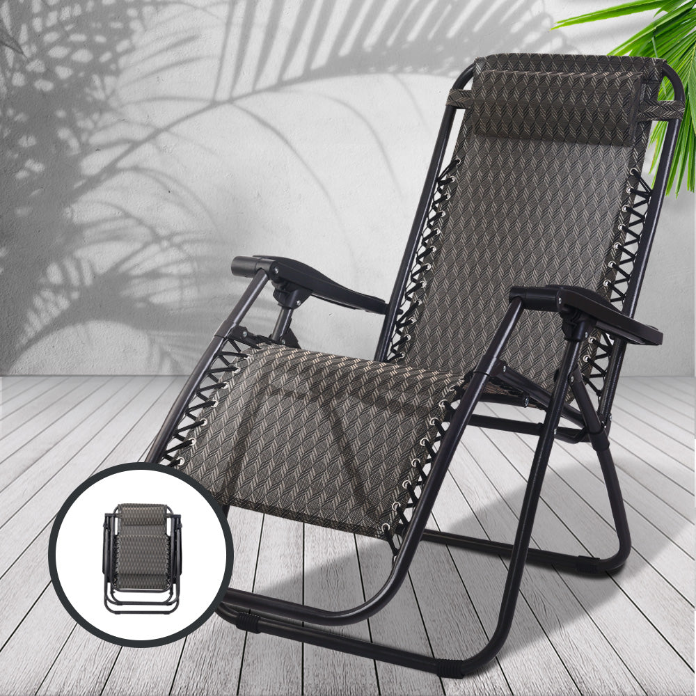 Gardeon Zero Gravity Chair Folding Outdoor Recliner Adjustable Sun Lounge Camping Grey