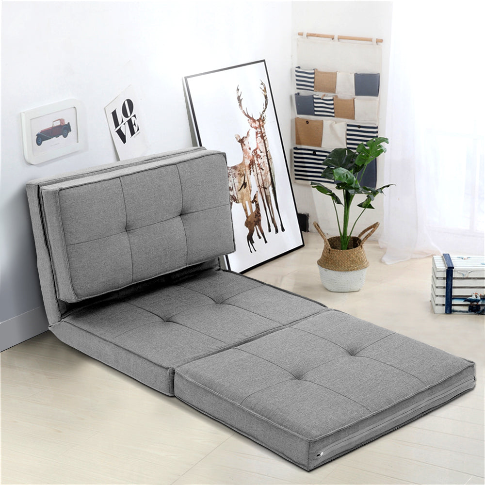 Artiss Floor Lounge Single Sofa Bed Grey Fabric