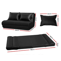 Artiss Lounge Sofa DOUBLE Floor Recliner Chaise Chair Folding PU leather Black