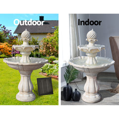 Gardeon Solar Water Feature 3-Tier Fountain with Pump Kit Bird Bath 93CM Ivory