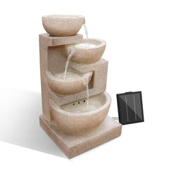 Gardeon Solar Water Feature with LED Lights 4-Tier Sand 72cm